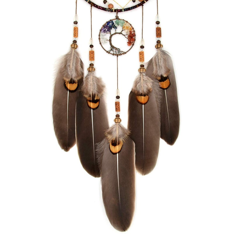 Urdeoms Tree of Life Dream Catchers for Bedroom Adult Brown Boho Dream Catcher Wall Decor for Girls Chakra Crystal Healing Stones Hanging Ornament Room Decoration 18" Length(NO.12) - Image 2